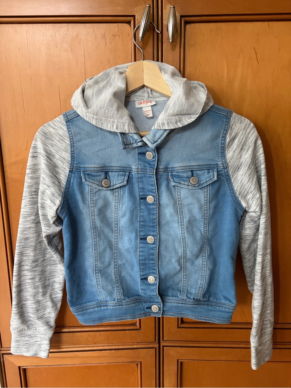 Cat & Jack Girls Hooded Kitty Denim Jacket Sz L (10/12)